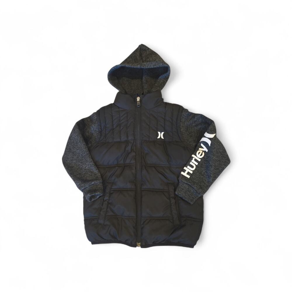 Hurley boys' 2Fer puffer jacket Kid's Size 6, Black Full Zip